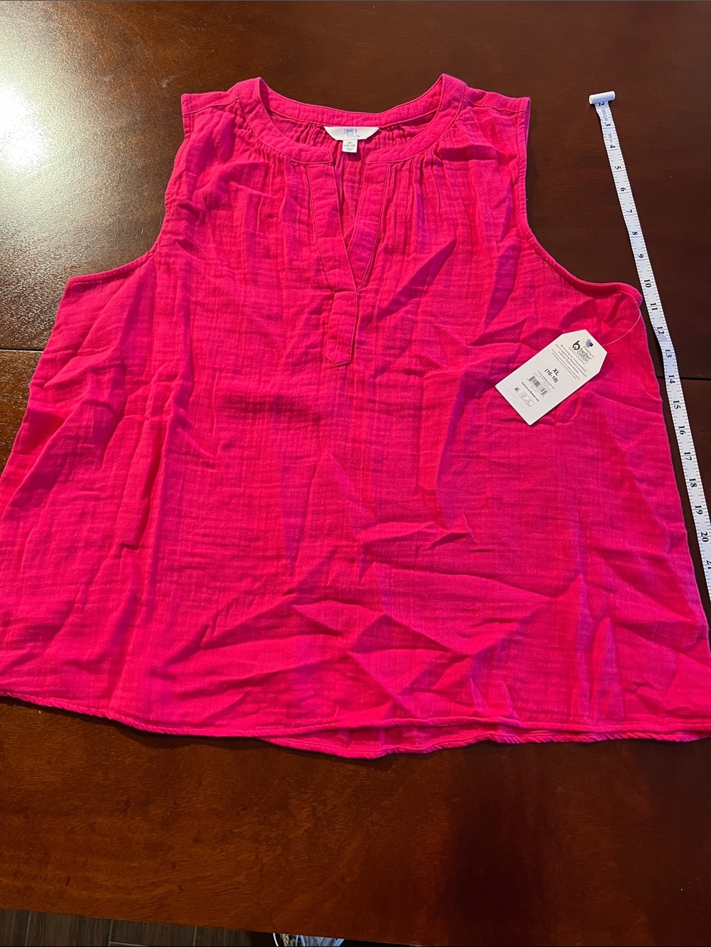 NWT Time and Tru Vibrant Hot Pink Sleeveless Split-Neck Tank